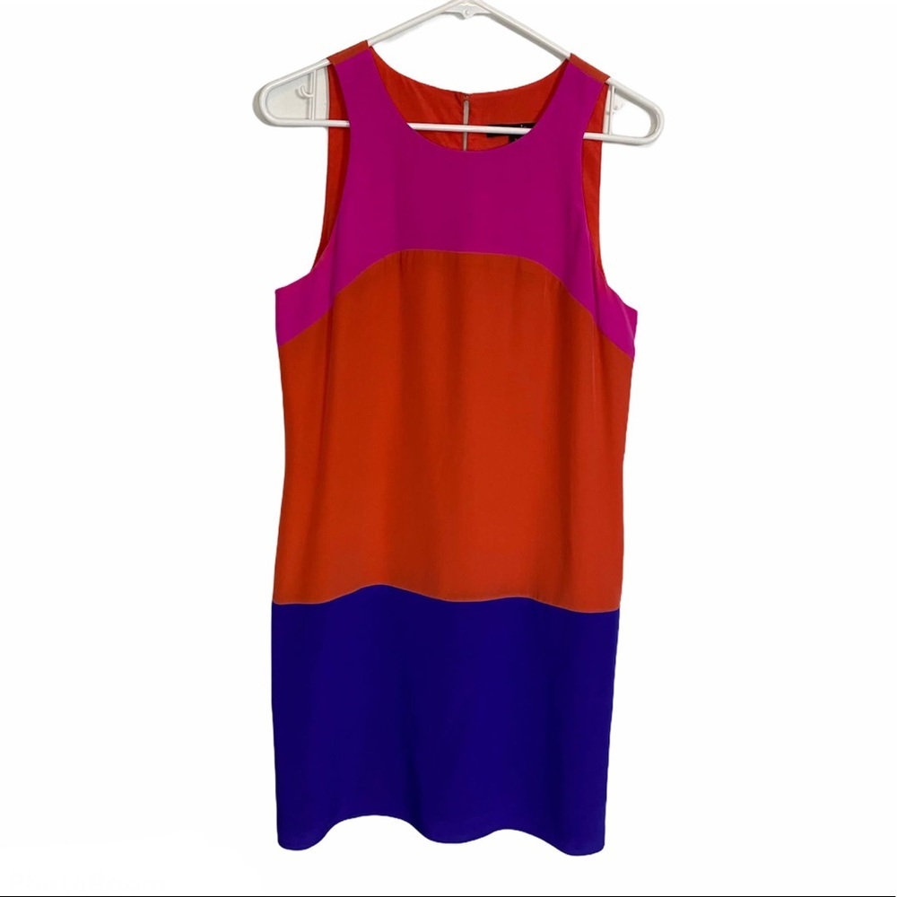 Single Silk Aline Shift Multicolor Block Dress E44 - image 1